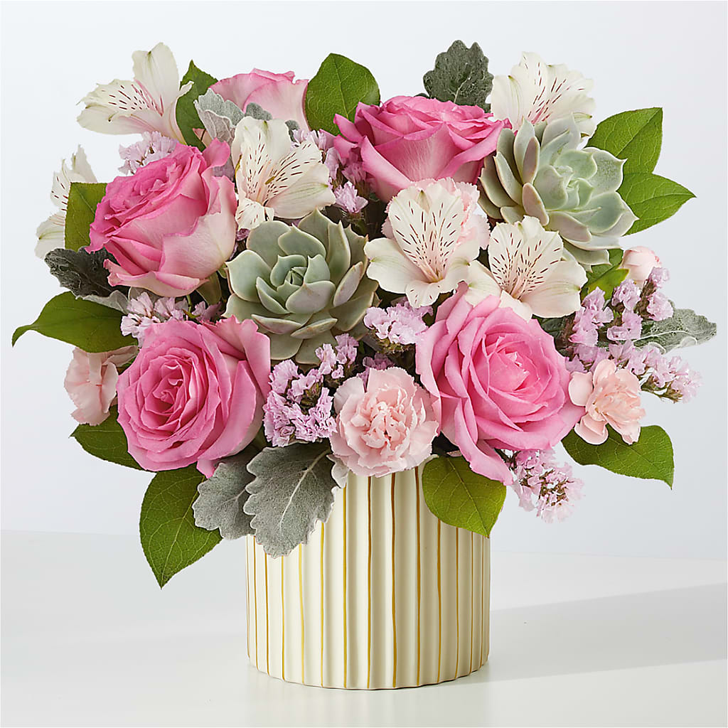 Dusty Rose Bouquet with Ivory Vase – WOYSHNER'S FLOWER SHOP, Lackawanna NY